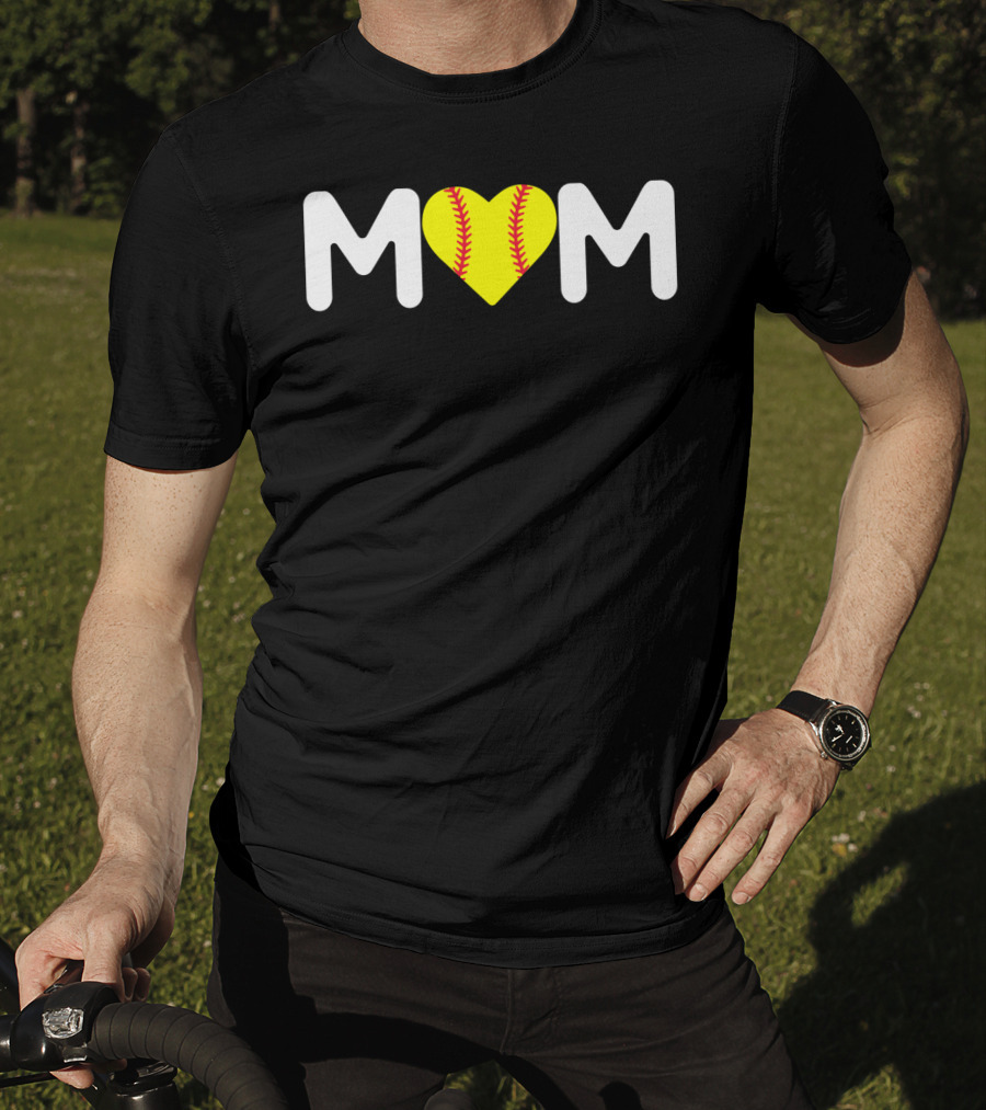 MOM Heart Baseball Stitch Love T-Shirt