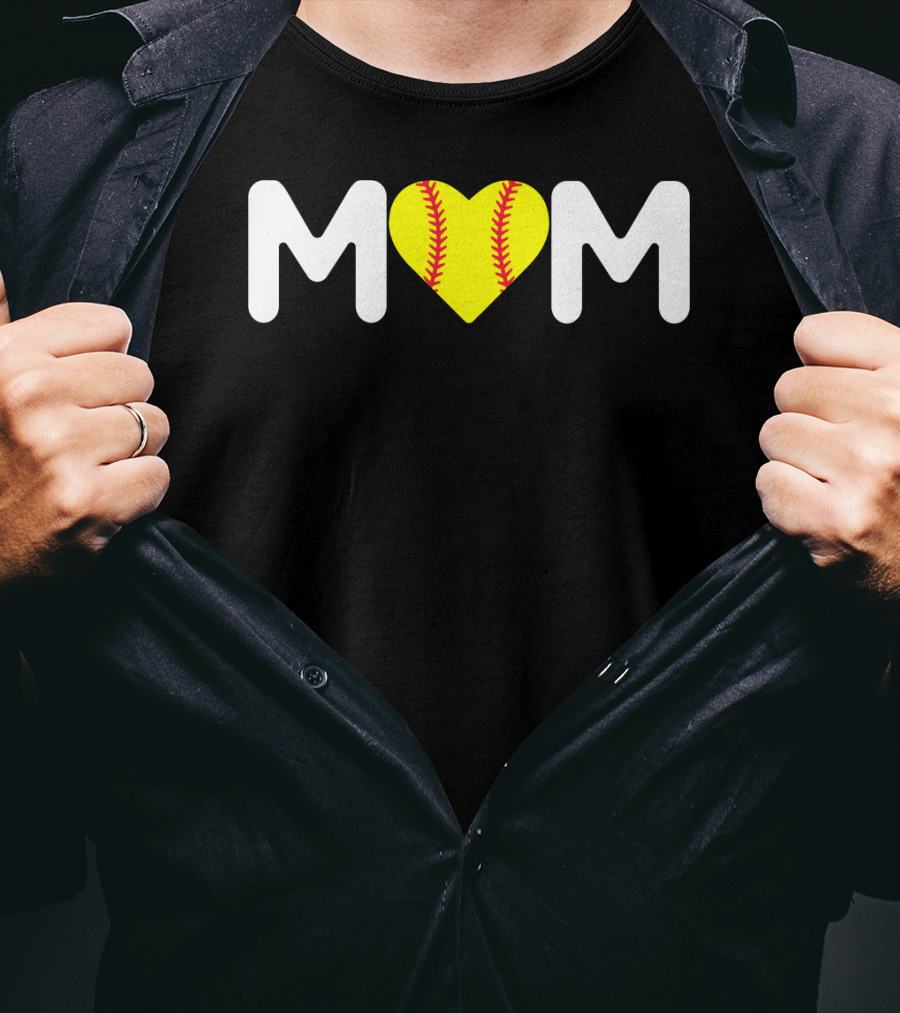 MOM Heart Baseball Stitch Love T-Shirt