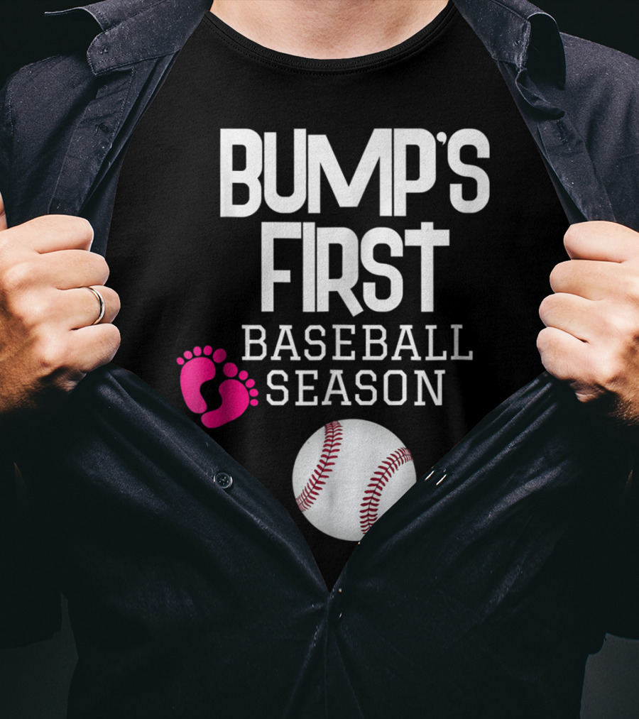 Bump's First Baseball Season New Mom To Be With Baby Footprints And Baseball T-Shirt