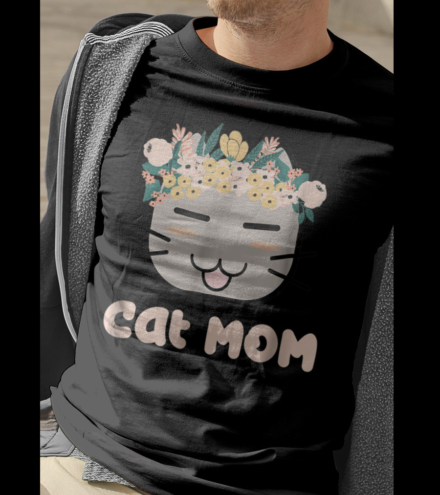 Cat Mom Floral Cat With Flower Crown T-Shirt