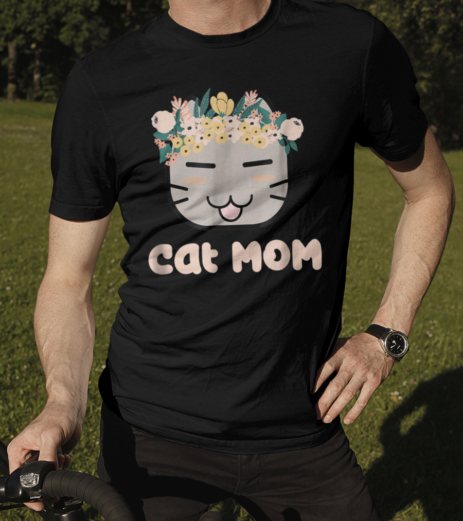 Cat Mom Floral Cat With Flower Crown T-Shirt