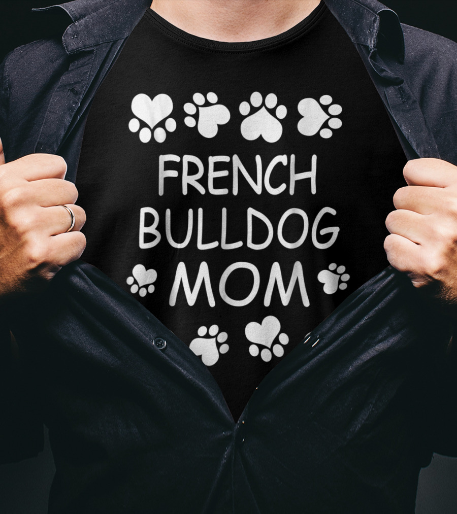 French Bulldog Mom Paw Print Heart T-Shirt