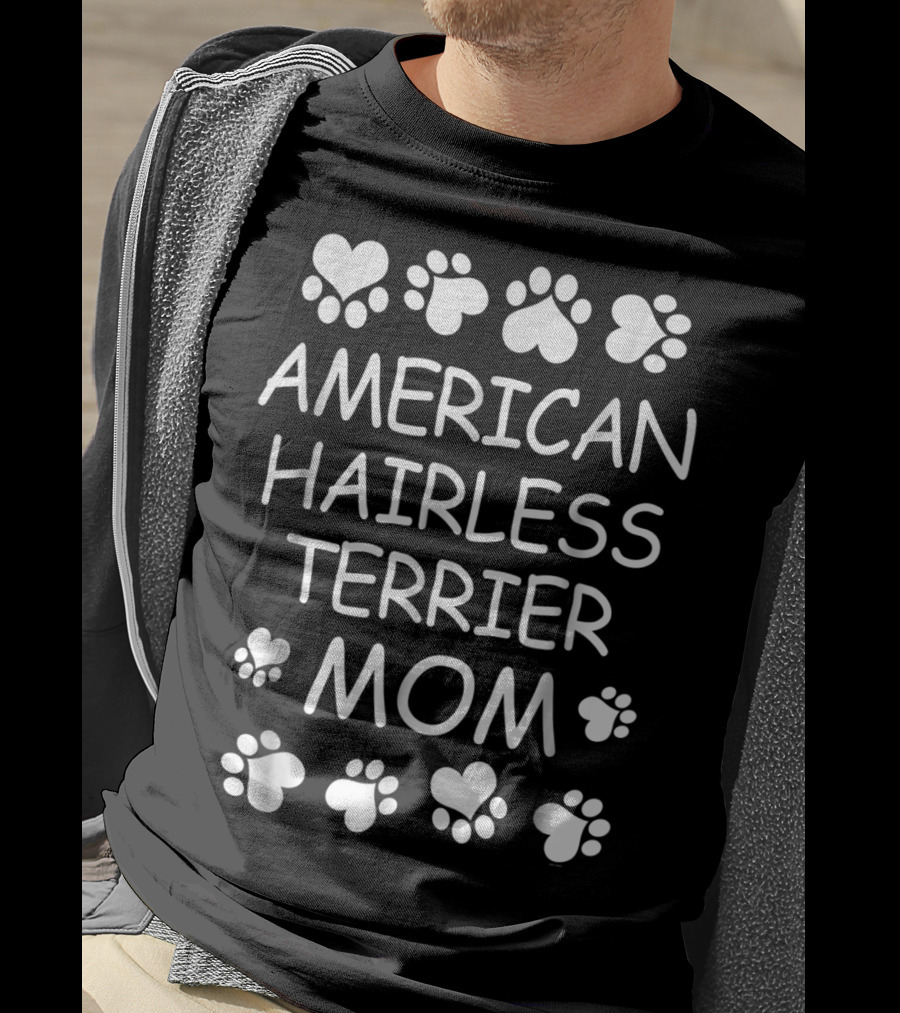 American Hairless Terrier Mom Paw Print Lovers For Christmas T-Shirt
