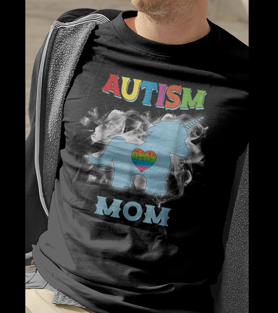 Autism Mom Unicorn With Heart Puzzle Autism Awareness Rainbow63 T-Shirt