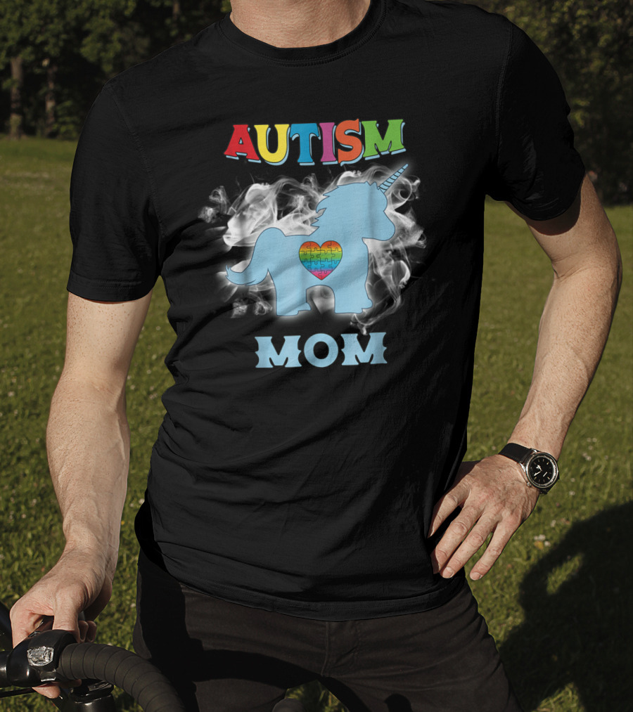 Autism Mom Unicorn With Heart Puzzle Autism Awareness Rainbow63 T-Shirt