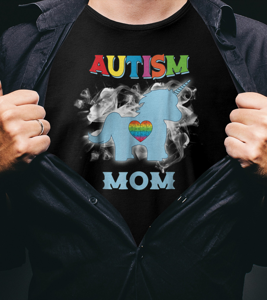 Autism Mom Unicorn With Heart Puzzle Autism Awareness Rainbow63 T-Shirt
