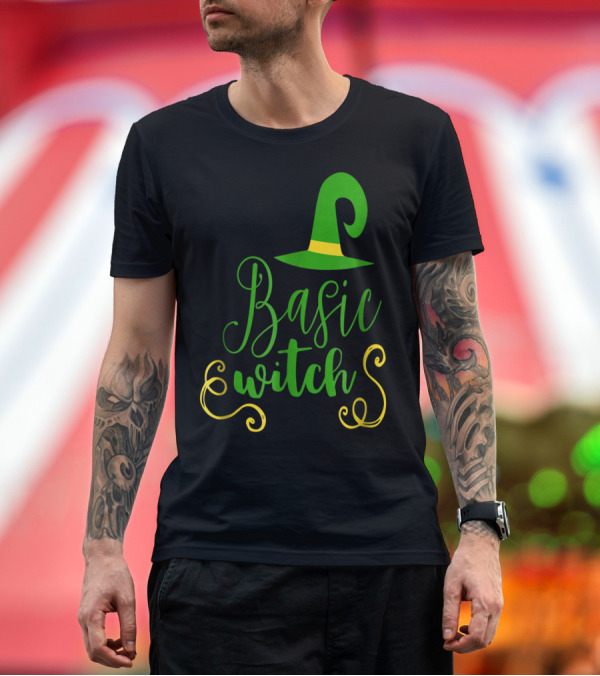 Premium T-Shirt: Basic Witch Funny Halloween Teacher Wife Mom Green85 T-Shirt Basic Witch Funny Halloween Teacher Wife Mom Green85 T-Shirt