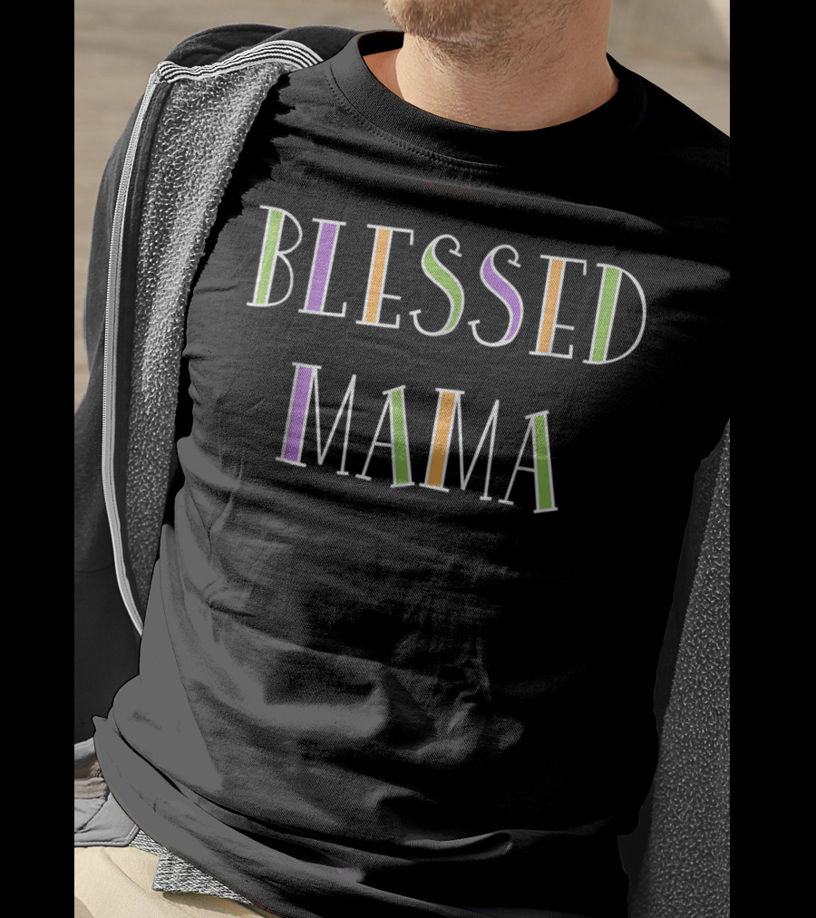 Blessed Mama Colorful Letters T-Shirt