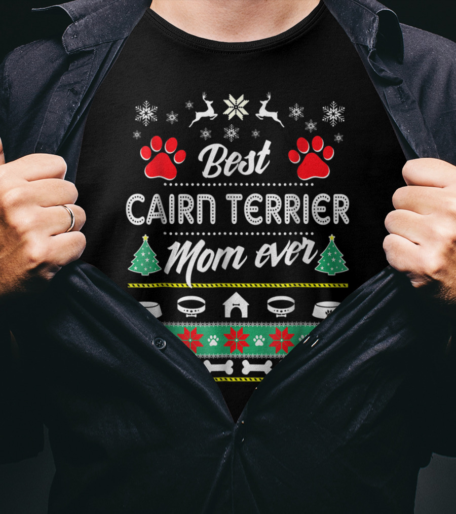 Best Cairn Terrier Mom Ever Christmas Paw Print And Bone T-Shirt