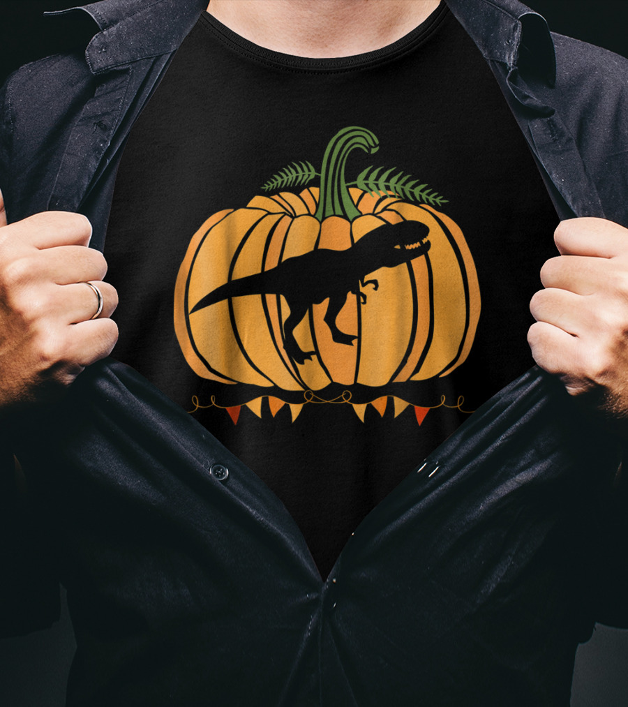 Dinosaur Inside Pumpkin Halloween Dad Mom63 T-Shirt