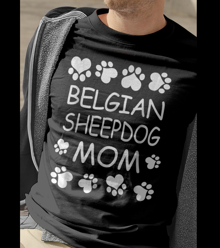 Belgian Sheepdog Mom Paw And Heart T-Shirt