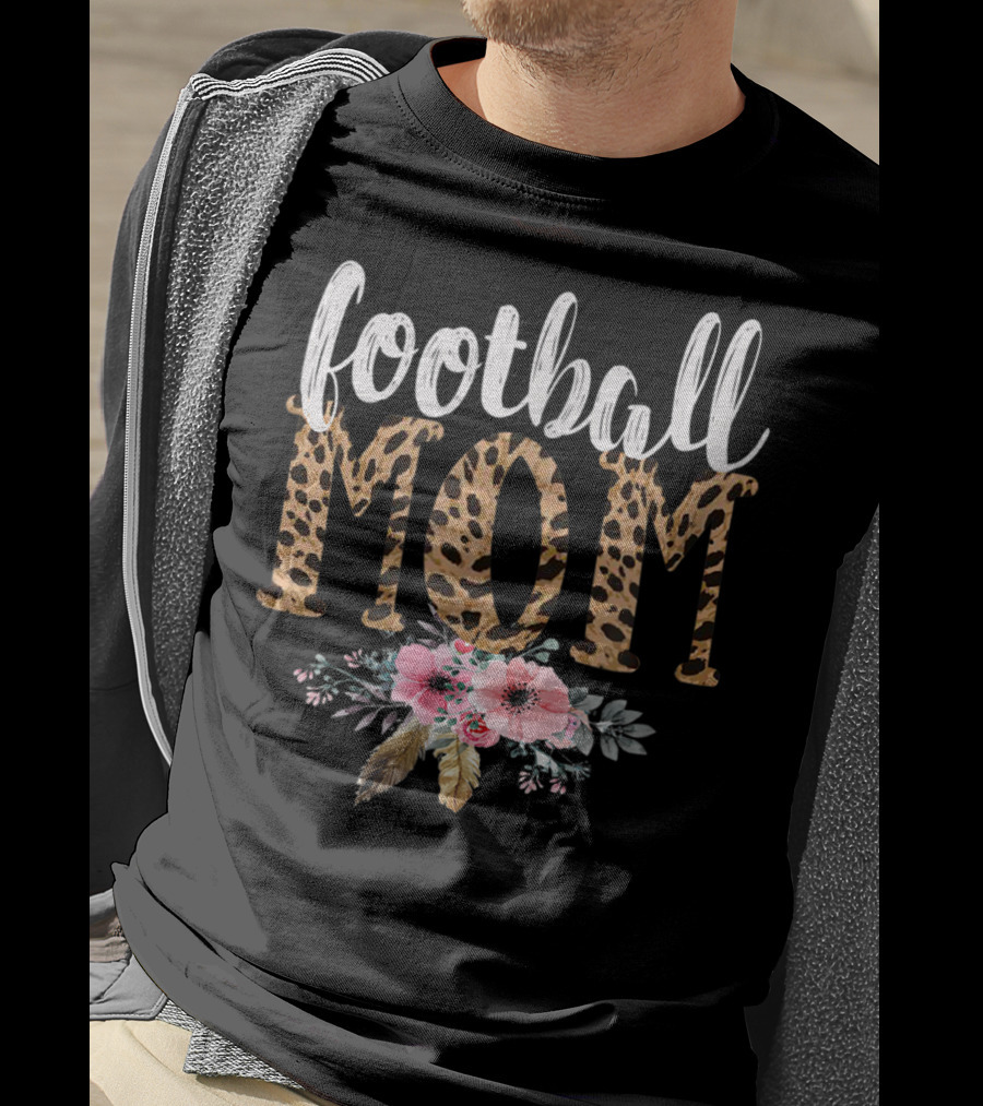 Football Mom Boho Leopard Floral T-Shirt