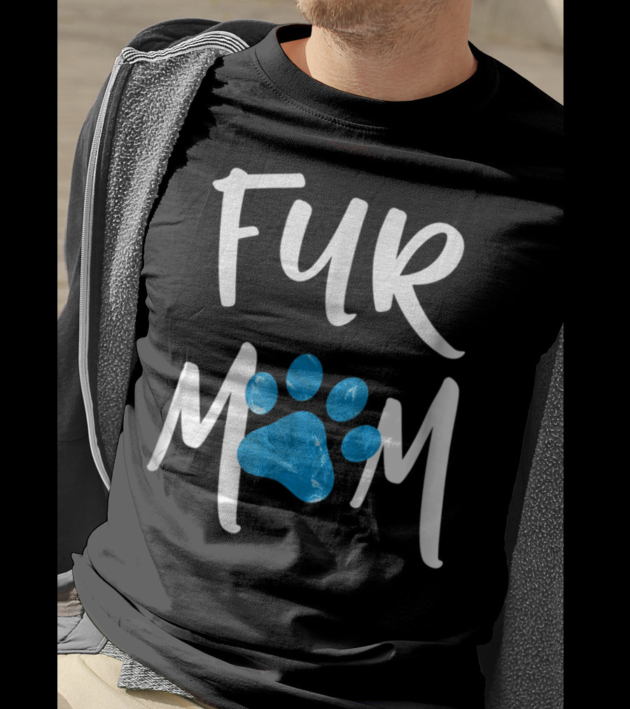 Fur Mom Blue Marble Paw Print Dog Cat Lover T-Shirt