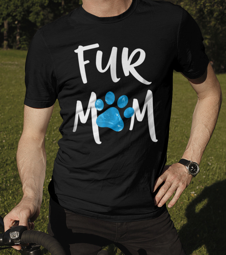 Fur Mom Blue Marble Paw Print Dog Cat Lover T-Shirt