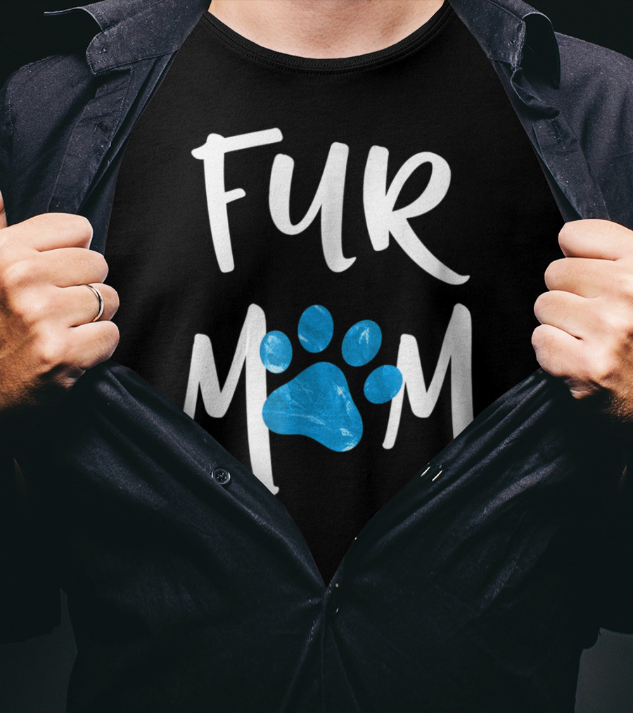 Fur Mom Blue Marble Paw Print Dog Cat Lover T-Shirt