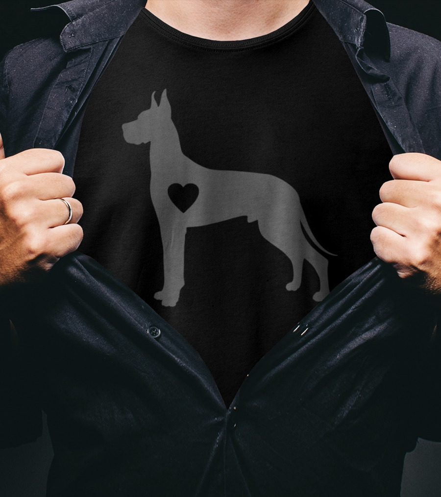 Great Dane Love Heart Silhouette Dog T-Shirt