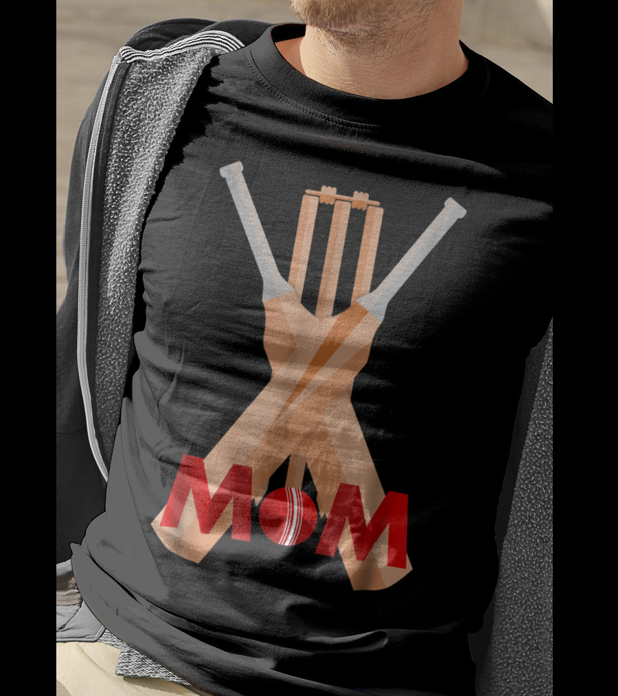 Cricket Mom Stumps Bats Red Ball T-Shirt