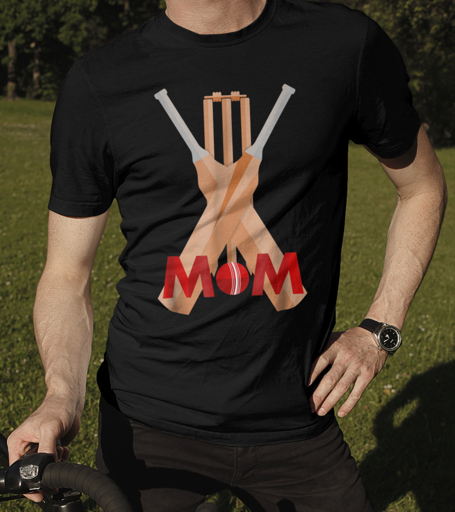 Cricket Mom Stumps Bats Red Ball T-Shirt