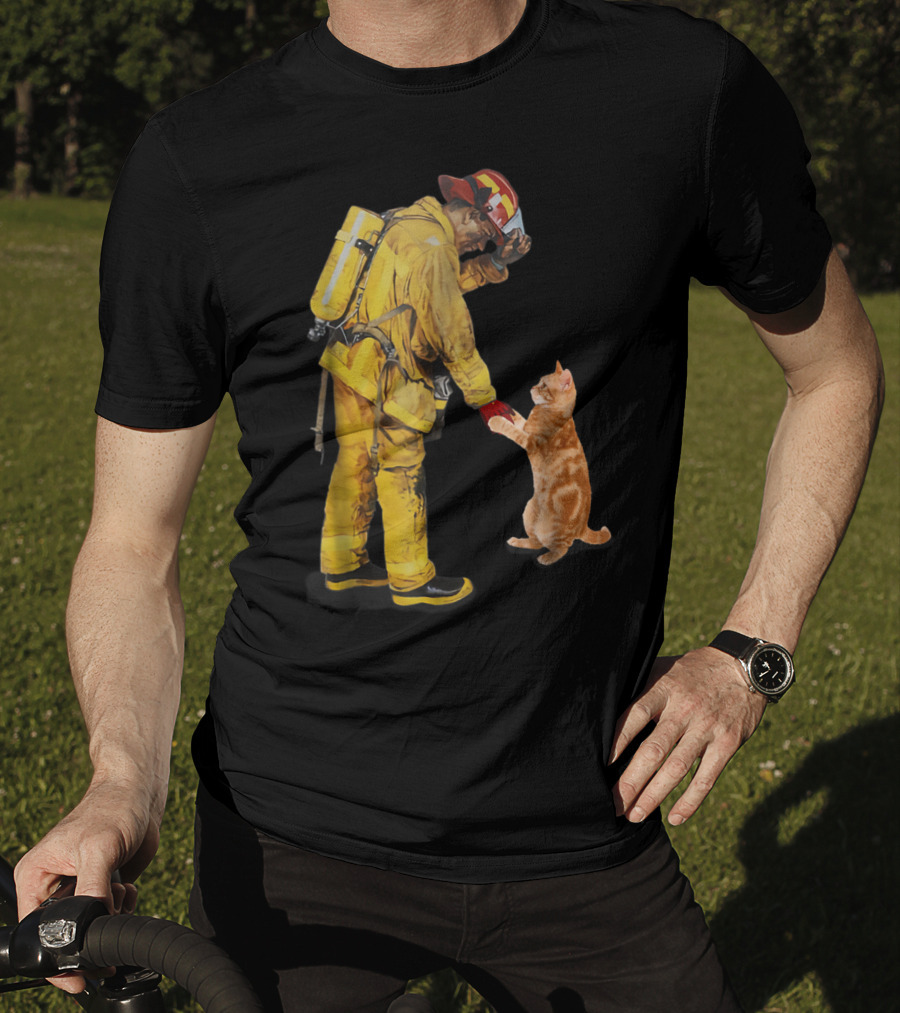 Cats Shaking Hands With Firefighter Mom T-Shirt