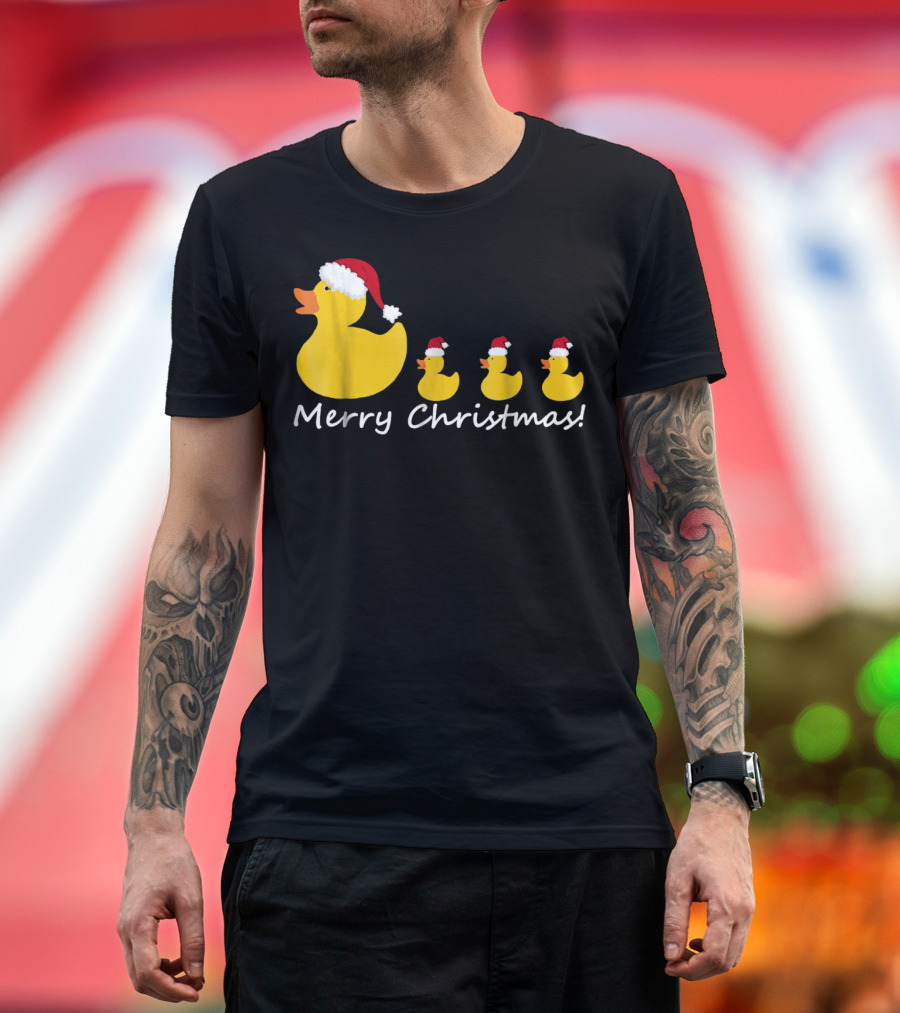 Merry Christmas Rubber Duck Family Santa Hat Mom of Three T-Shirt