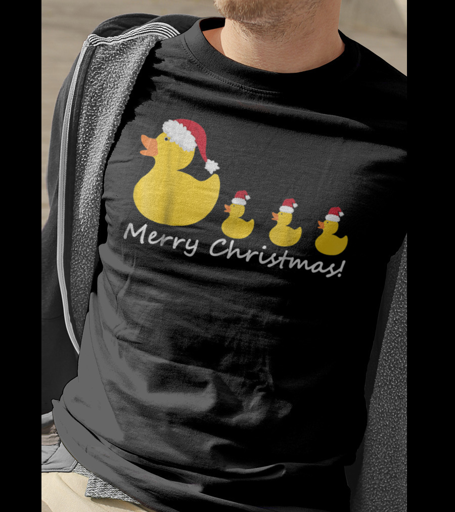 Merry Christmas Rubber Duck Family Santa Hat Mom Of Three T-Shirt
