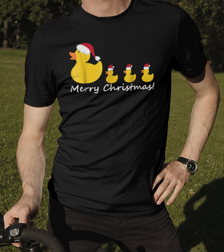 Merry Christmas Rubber Duck Family Santa Hat Mom Of Three T-Shirt