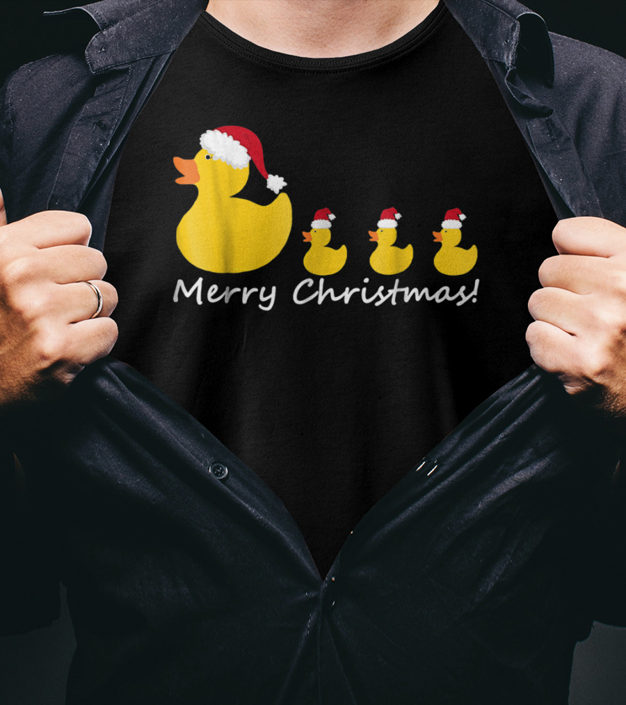 Merry Christmas Rubber Duck Family Santa Hat Mom Of Three T-Shirt