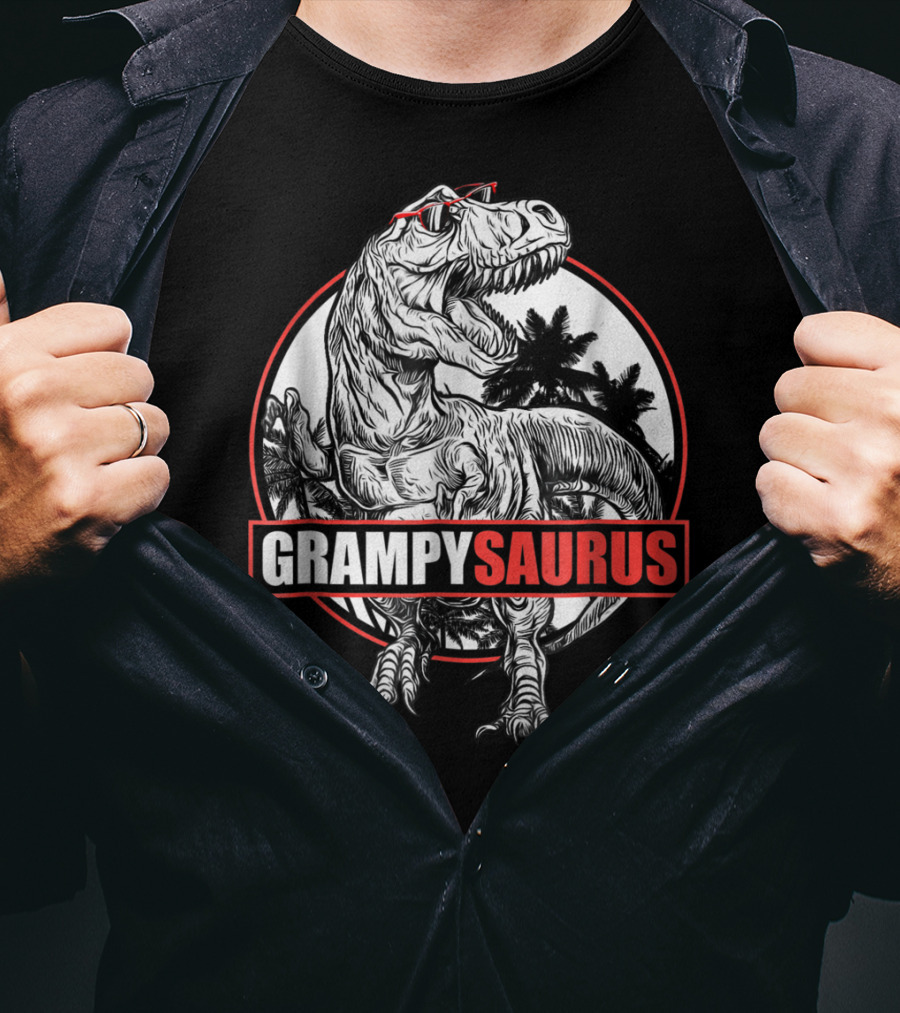 GrampySaurus Dinosaur With Sunglasses And Palm Trees T-Shirt