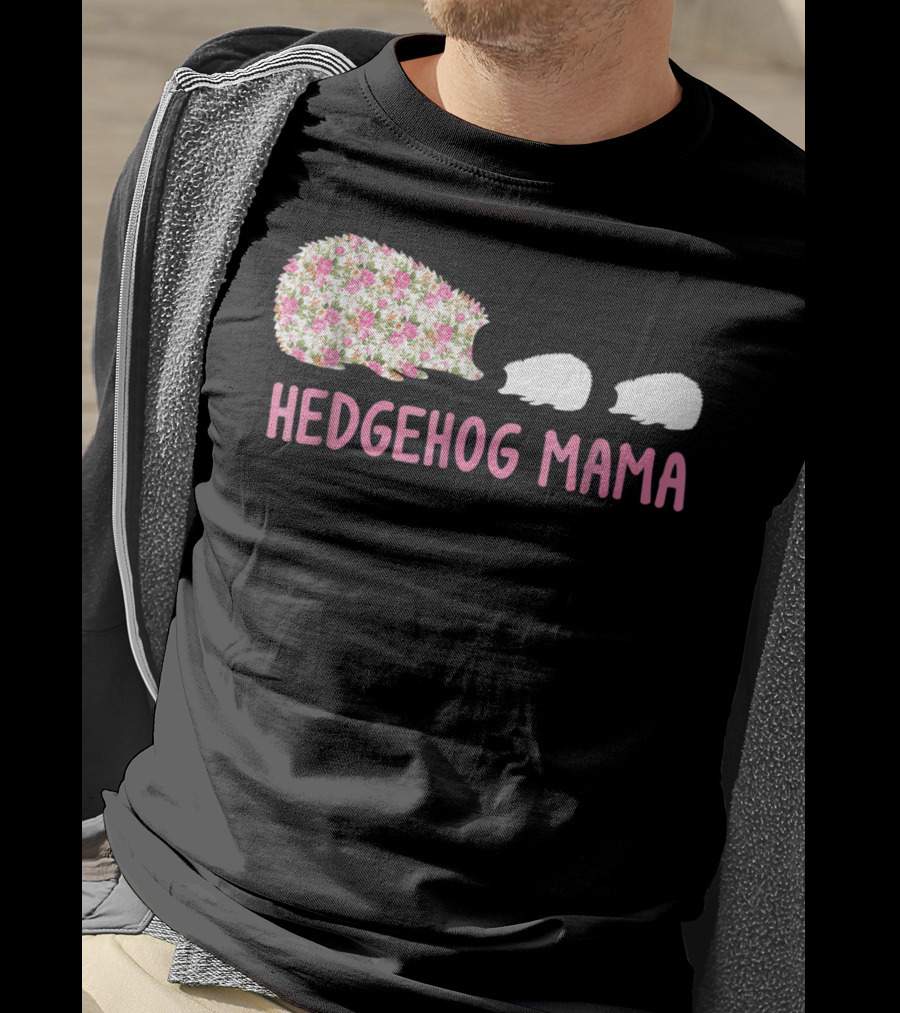 Hedgehog Mama With Floral Pattern And Babies T-Shirt