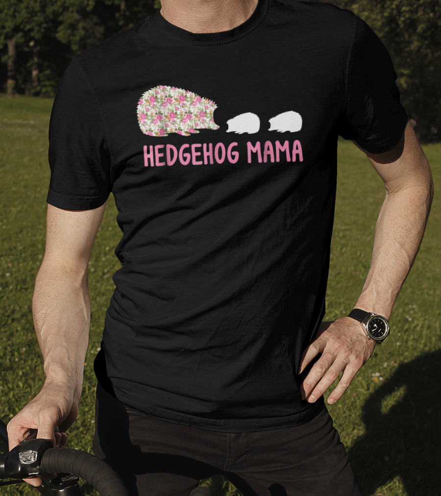 Hedgehog Mama With Floral Pattern And Babies T-Shirt
