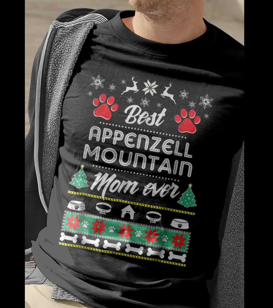 Best Appenzell Mountain Mom Ever Christmas Reindeer And Dog Paw Decorations T-Shirt