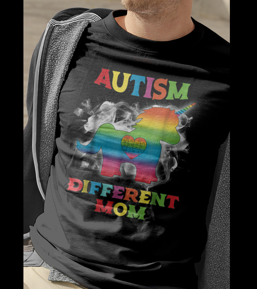 Autism Different Mom Rainbow Puzzle Heart Unicorn T-Shirt