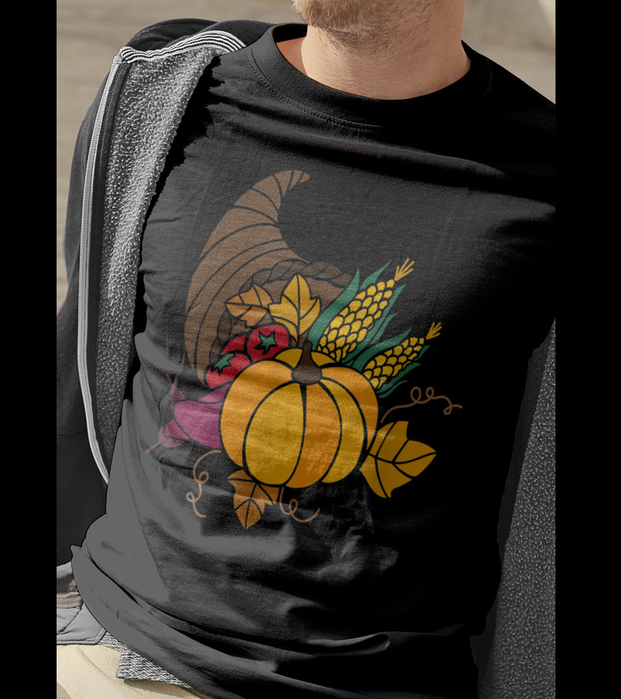 Cornucopia Autumn Harvest Thanksgiving Pumpkin Teacher Mom43 T-Shirt