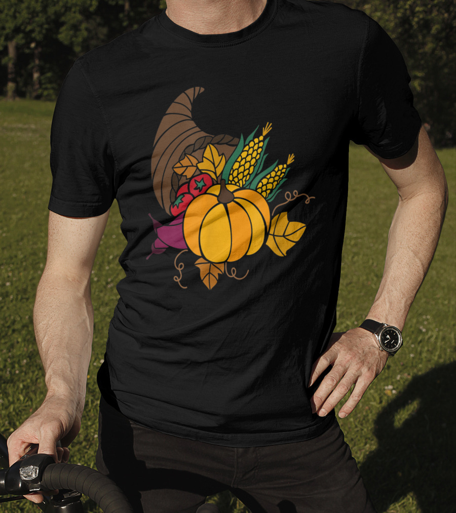 Cornucopia Autumn Harvest Thanksgiving Pumpkin Teacher Mom43 T-Shirt