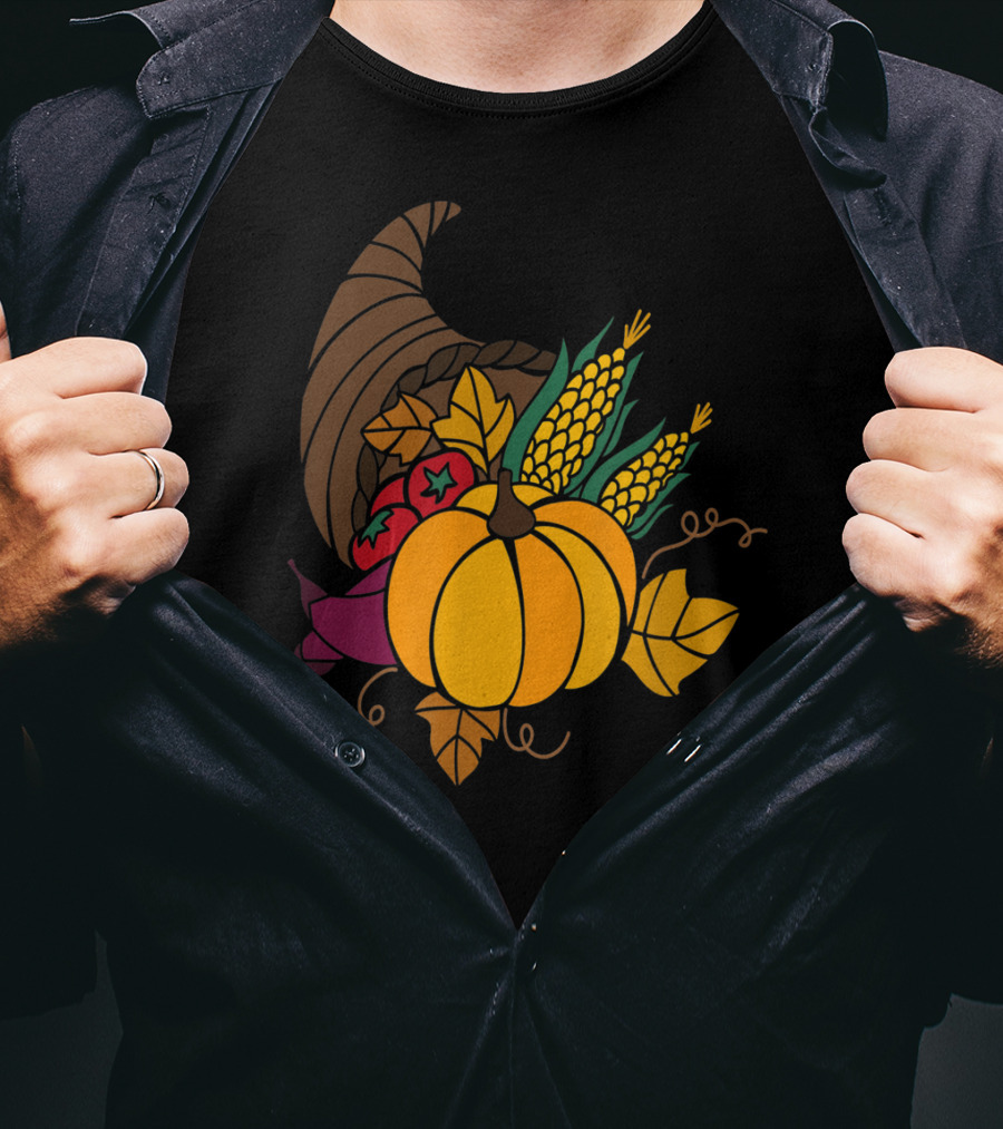 Cornucopia Autumn Harvest Thanksgiving Pumpkin Teacher Mom43 T-Shirt