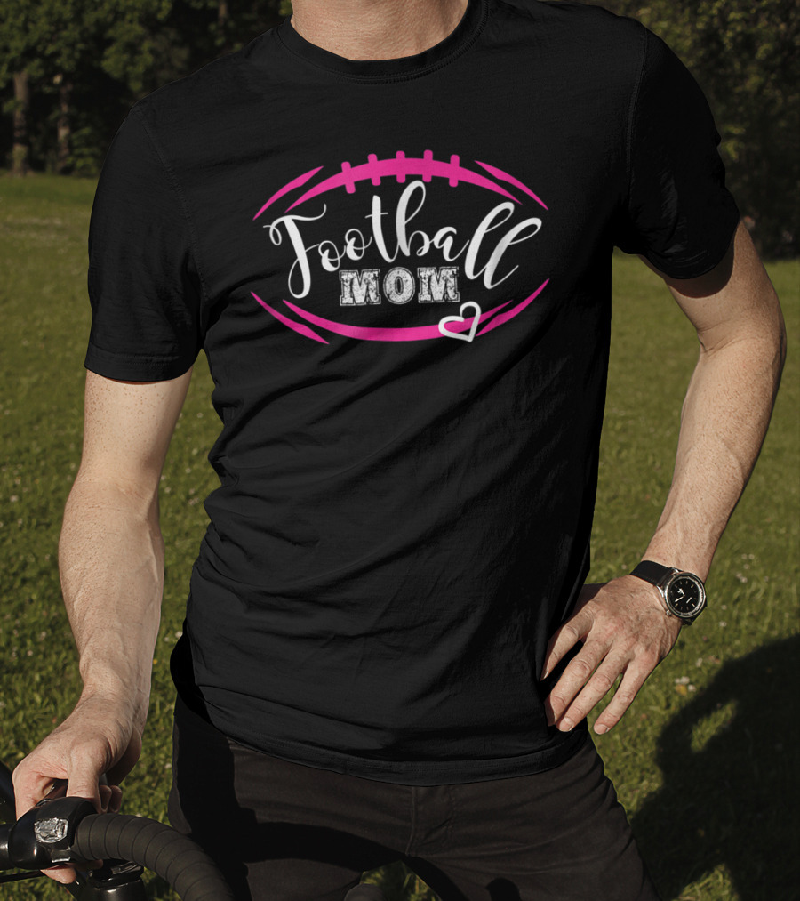 Black And Pink Football Mom Cute 52 T-Shirt