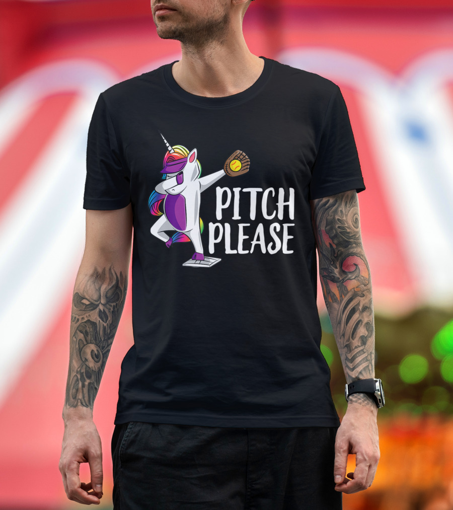 Pitch Please Dabbing Unicorn Funny Softball Player T-Shirt