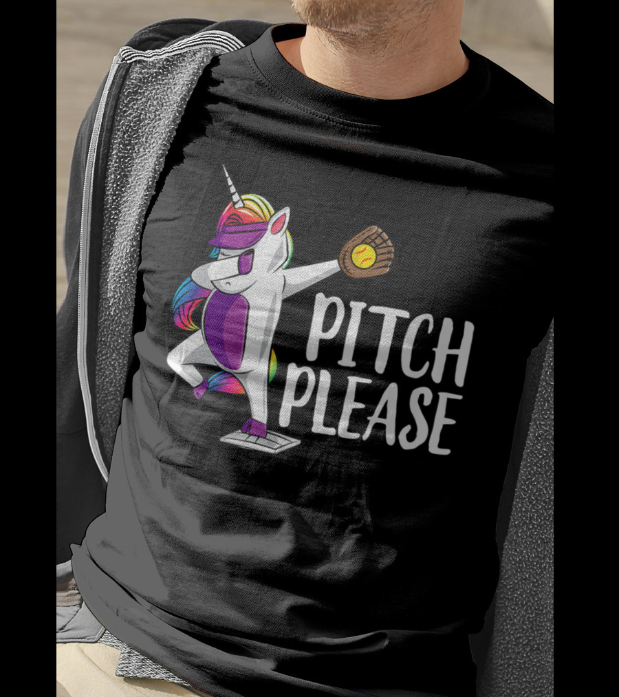 Pitch Please Dabbing Unicorn Funny Softball Player T-Shirt