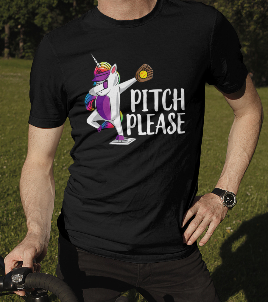 Pitch Please Dabbing Unicorn Funny Softball Player T-Shirt