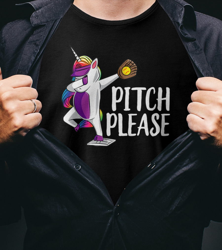 Pitch Please Dabbing Unicorn Funny Softball Player T-Shirt