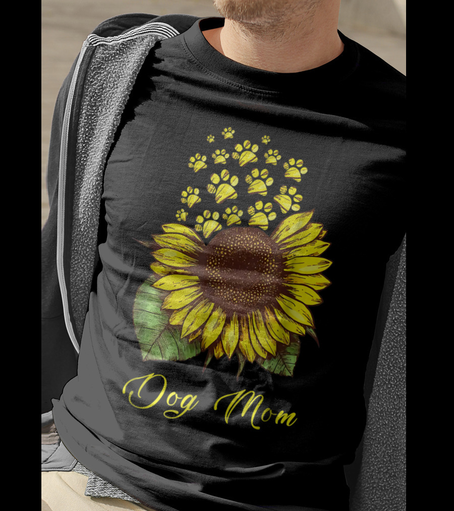 Dog Mom Sunflower With Paw Print Accents T-Shirt