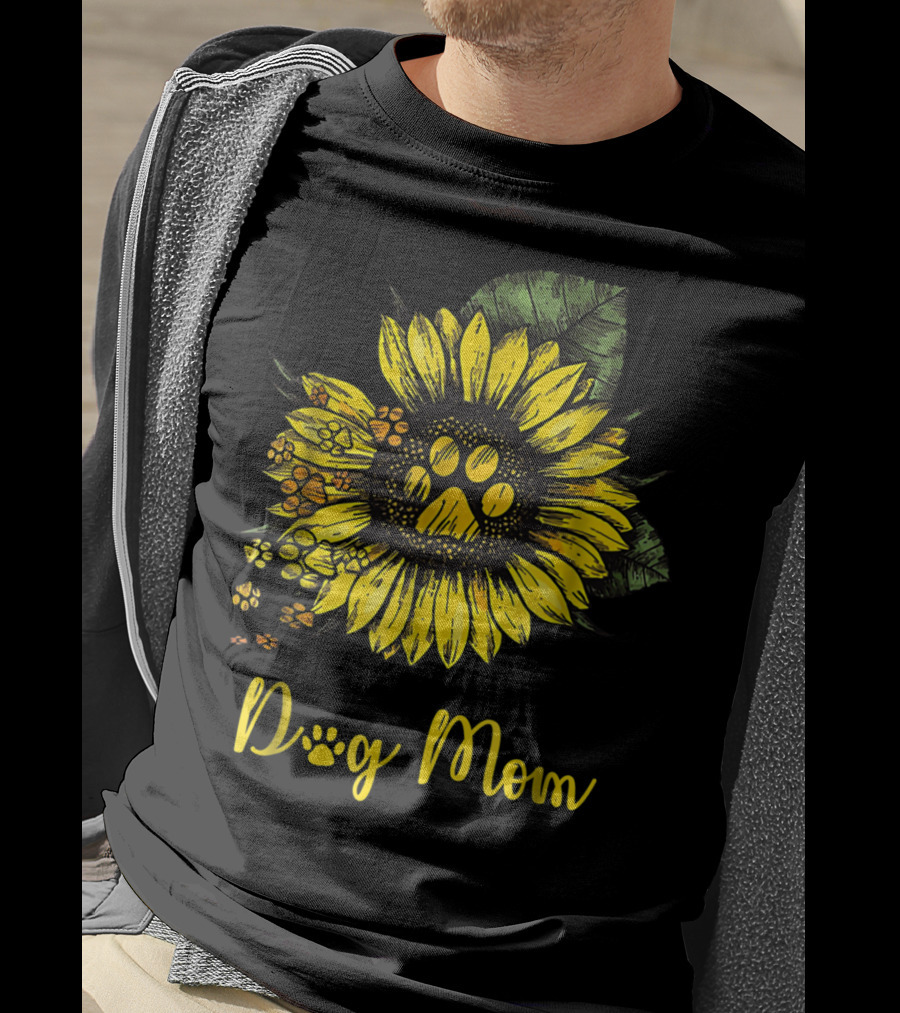 Dog Mom Paw Print Sunflower Blossom T-Shirt