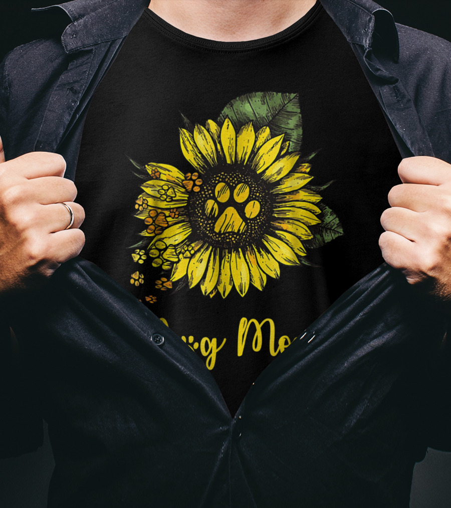 Dog Mom Paw Print Sunflower Blossom T-Shirt