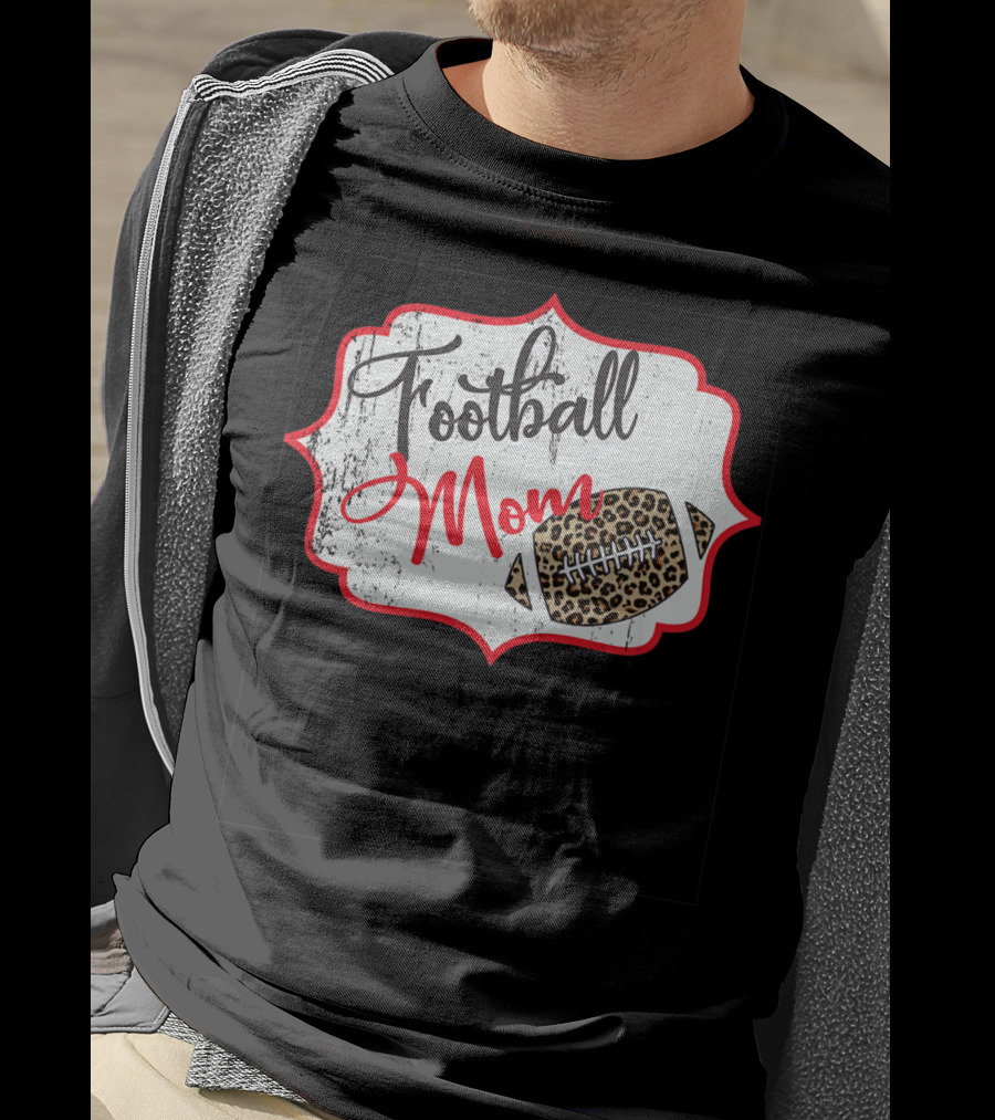 Football Mom Leopard Print Football T-Shirt