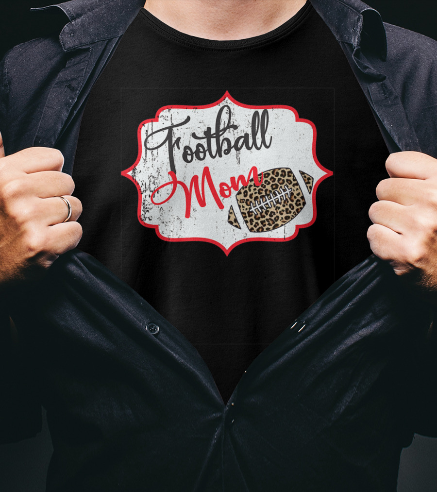 Football Mom Leopard Print Football T-Shirt