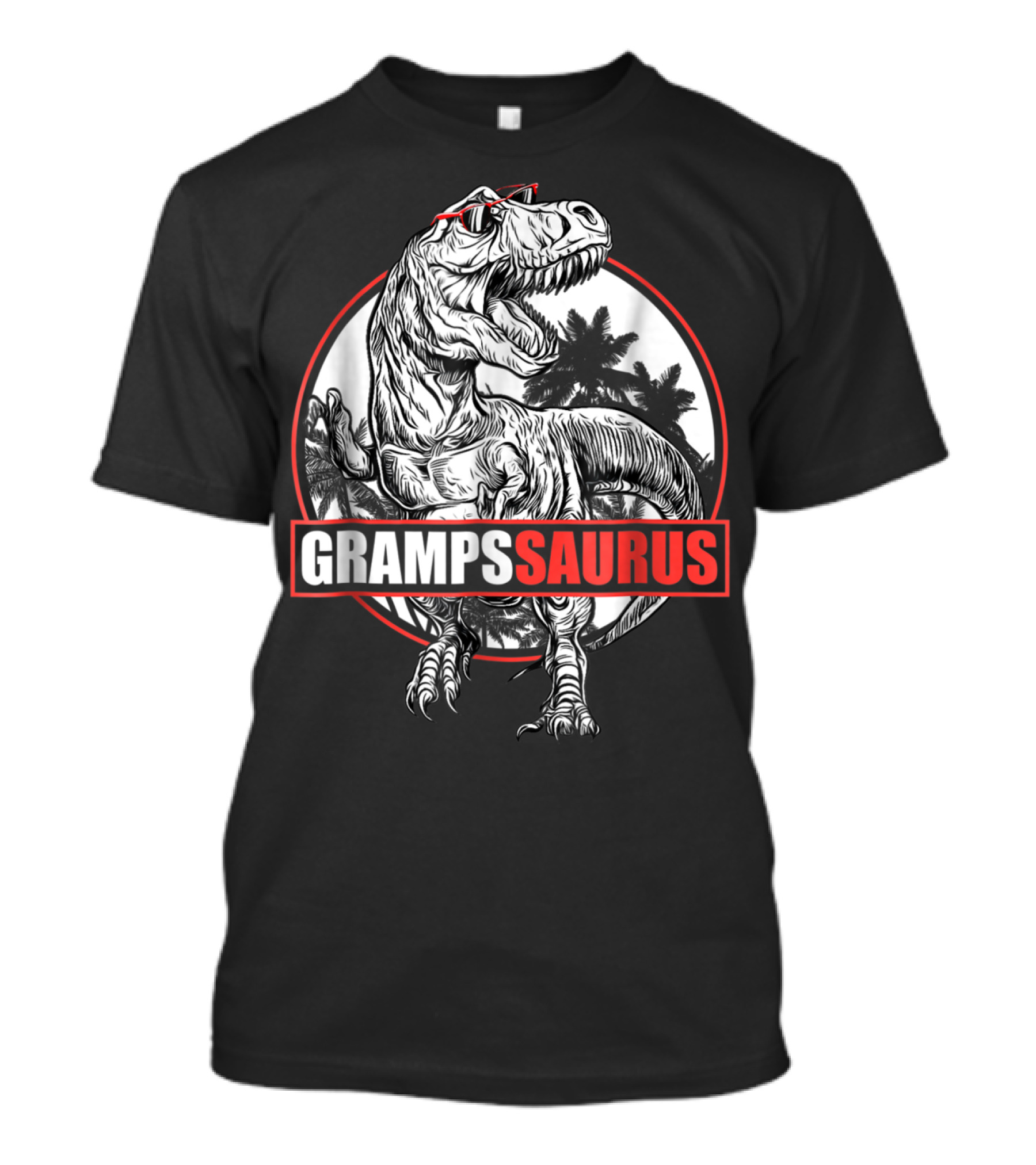 GrampsSaurus Dinosaur Gramps Saurus With Cool Sunglasses And Jungle Background T-Shirt