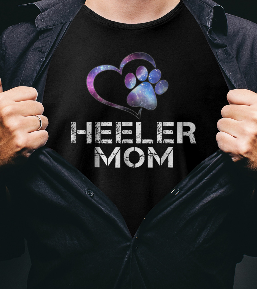 HEELER MOM Galaxy Heart Paw T-Shirt