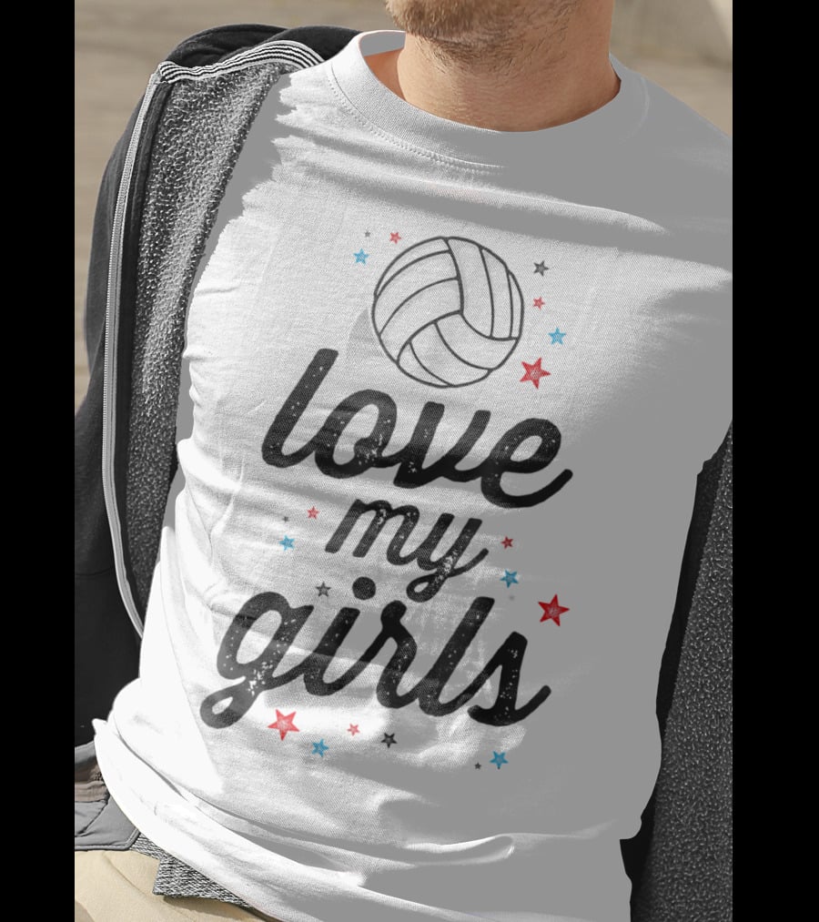 Love My Girls Volleyball Mom Of Player Mother Patriotic Stars And Ball T-Shirt