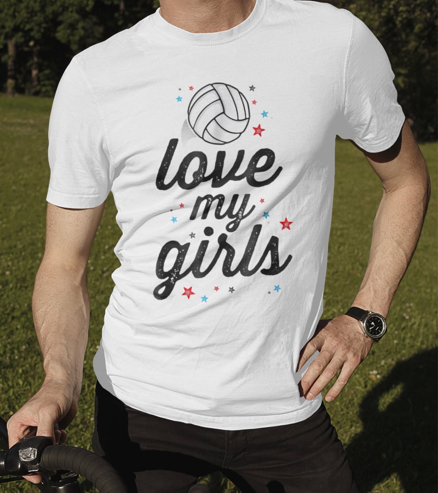 Love My Girls Volleyball Mom Of Player Mother Patriotic Stars And Ball T-Shirt