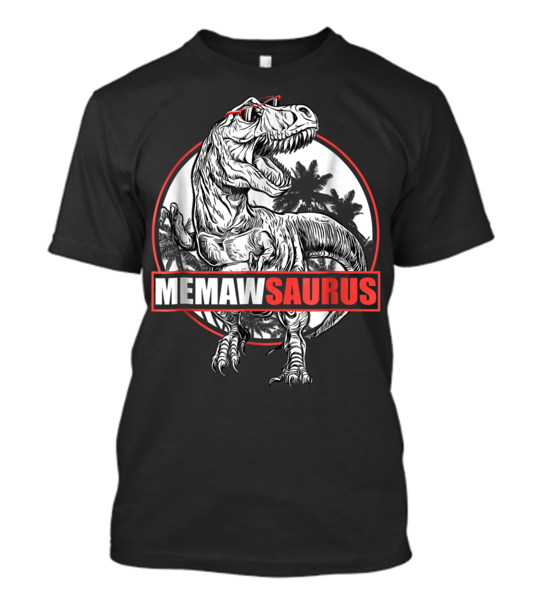 MemawSaurus Dinosaur With Sunglasses Black And Red Outline T-Shirt